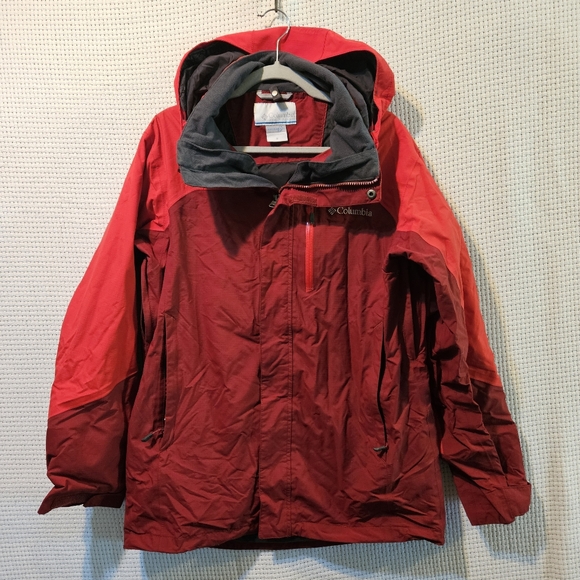Columbia Sz Med, Women's Interchange Hooded Waterproof Red Winter Jacket - Picture 1 of 16
